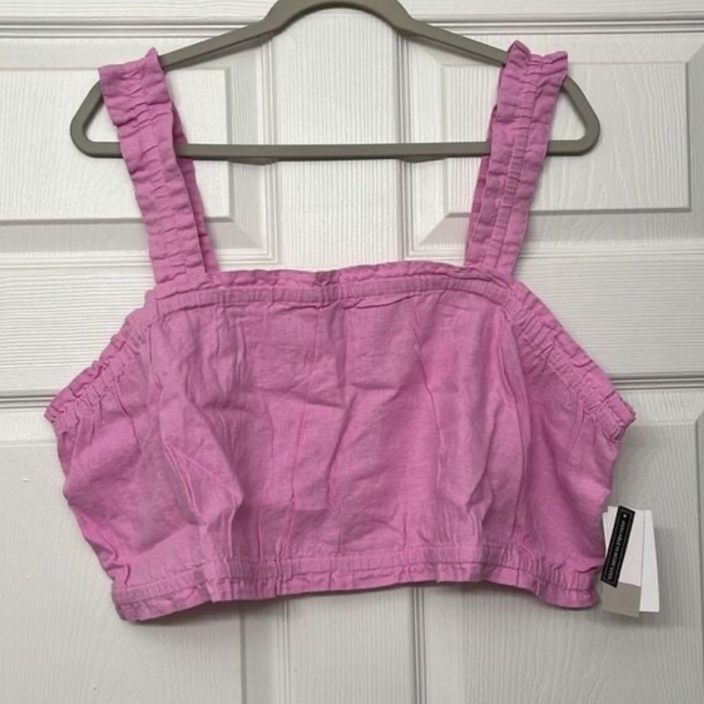 BP. Gathered Linen Blend Crop Tank Women's 3X Purple Square Neck Sleeveless